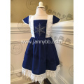 Kid Girl Snow Embroidery Navy Dress
